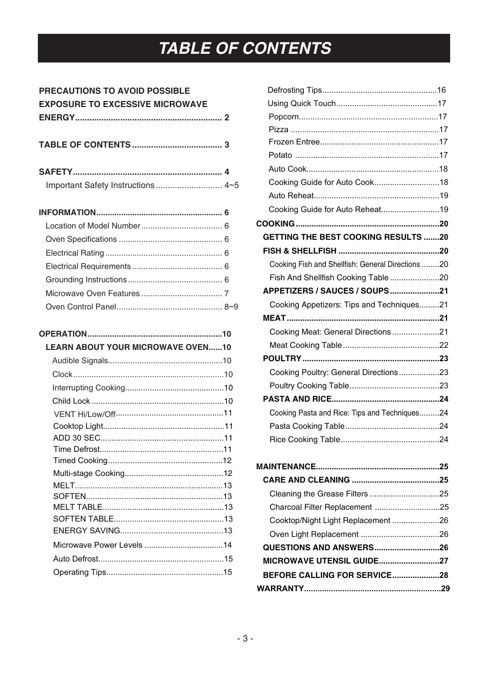LG LMV1683SW User Manual | Page 3 / 30