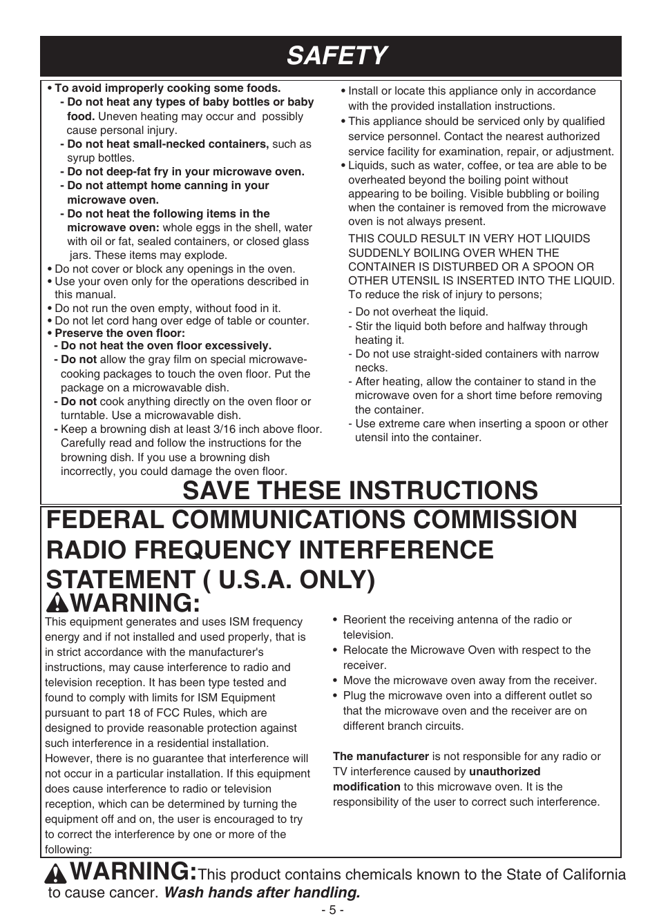 W warning, Warning | LG LMV1683SW User Manual | Page 5 / 30