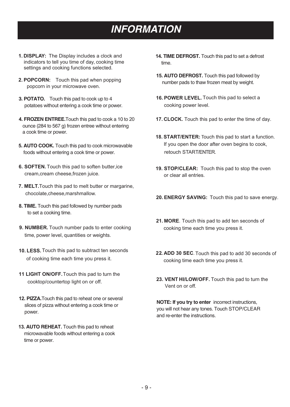 Information | LG LMV1683SW User Manual | Page 9 / 30