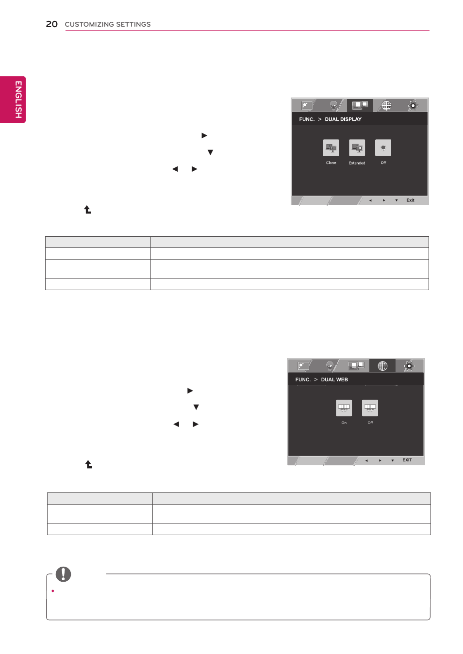 Dual display, Dual web | LG 22EN43T-B User Manual | Page 20 / 36