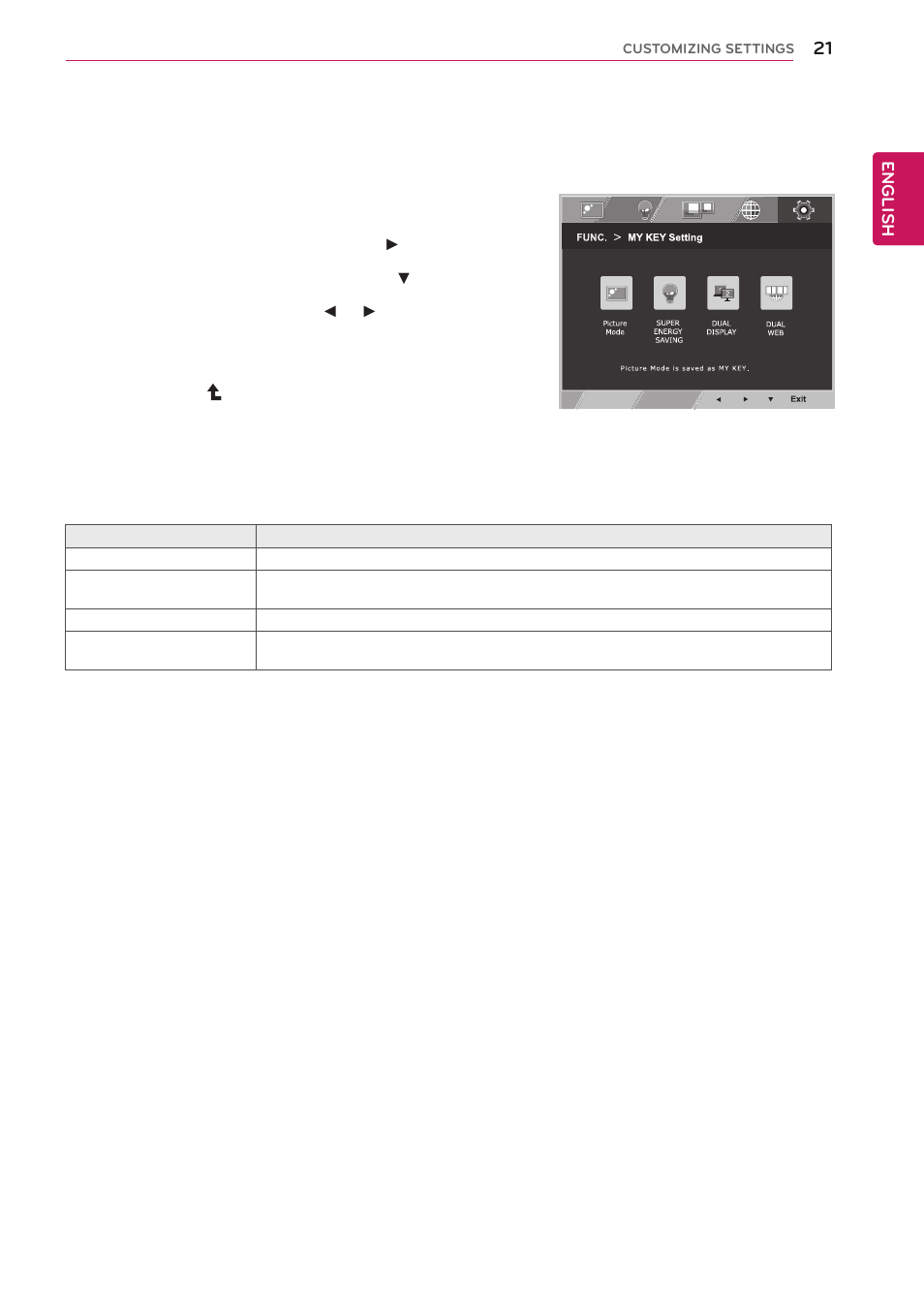 My key setting | LG 22EN43T-B User Manual | Page 21 / 36