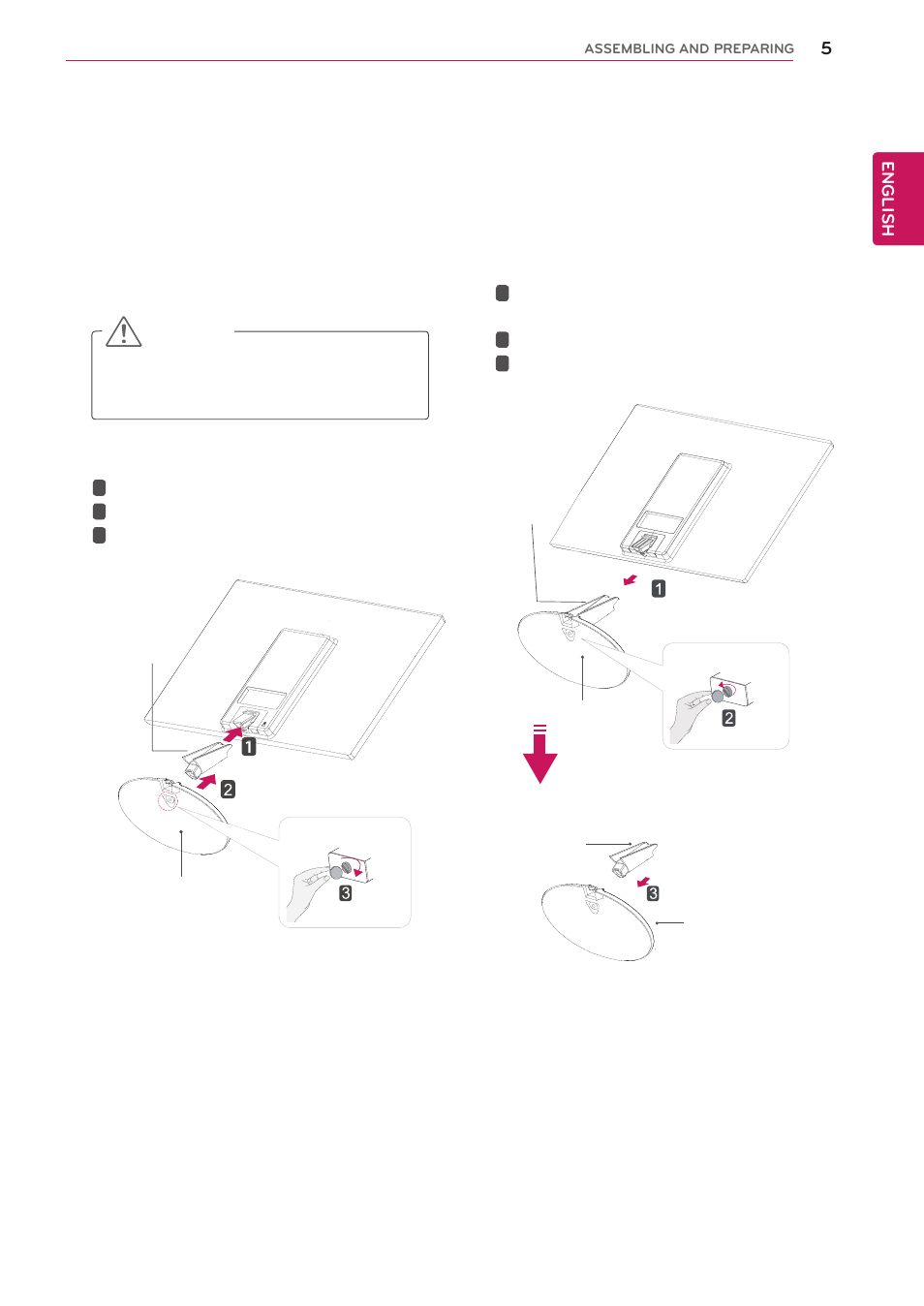 Setting up the monitor set, Attaching the stand base, Detaching the stand base | LG 22EN43T-B User Manual | Page 5 / 36