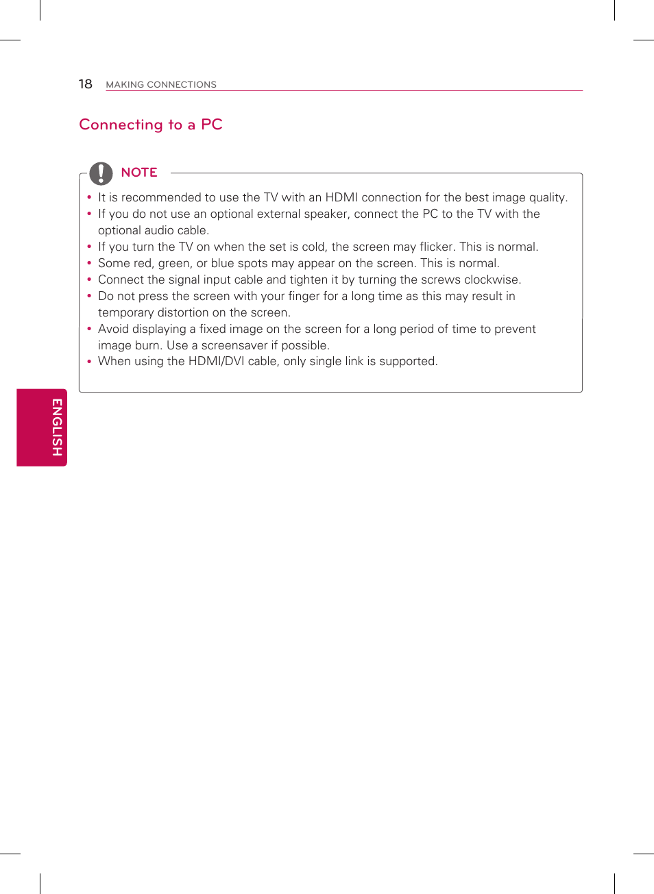 Connecting to a pc | LG 29LB4510 User Manual | Page 18 / 28