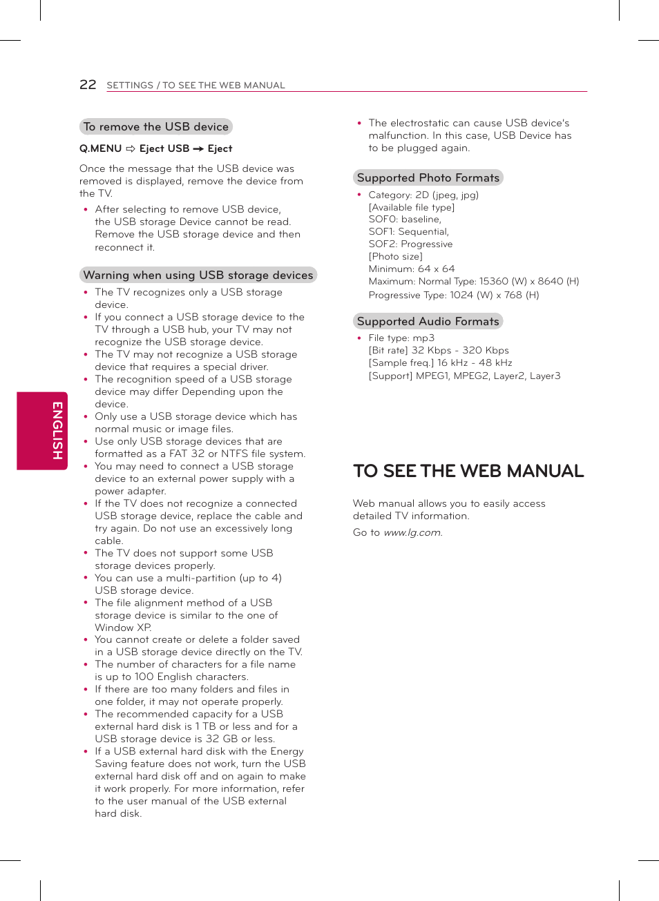 22 english | LG 29LB4510 User Manual | Page 22 / 28