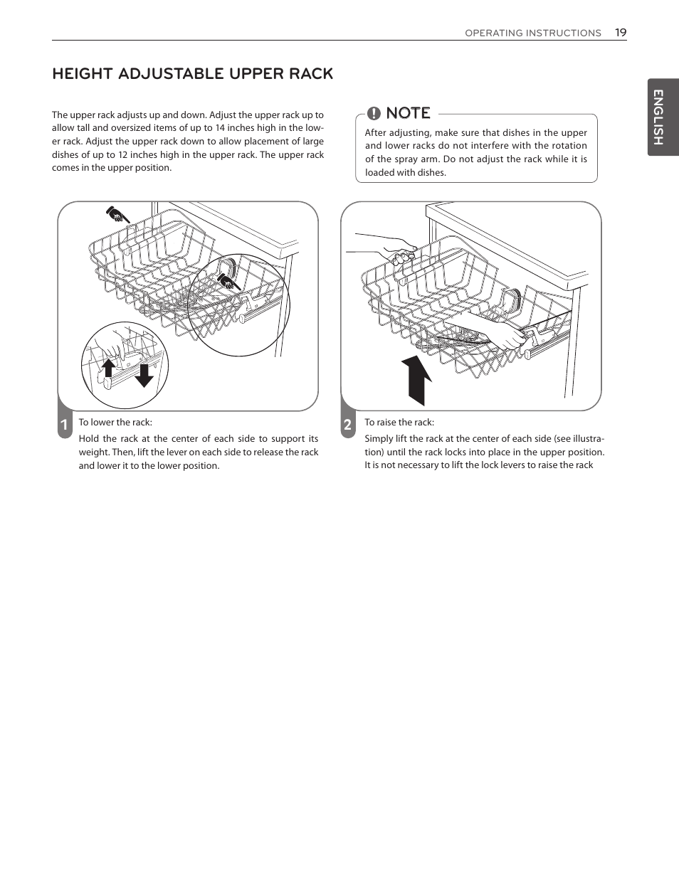 Height adjustable upper rack | LG LDF7551ST User Manual | Page 19 / 100
