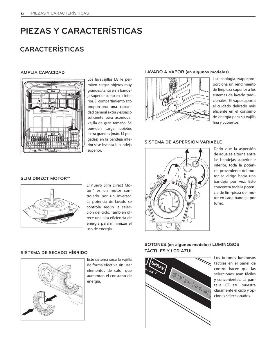 Piezas y características, Características | LG LDF7551ST User Manual | Page 38 / 100
