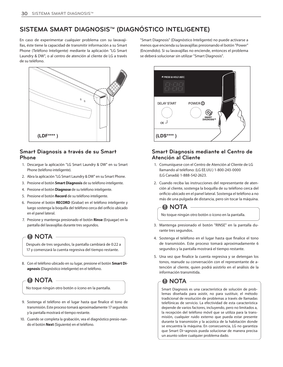 Sistema smart diagnosis™ (diagnóstico inteligente), Nota, Smart diagnosis a través de su smart phone | LG LDF7551ST User Manual | Page 62 / 100