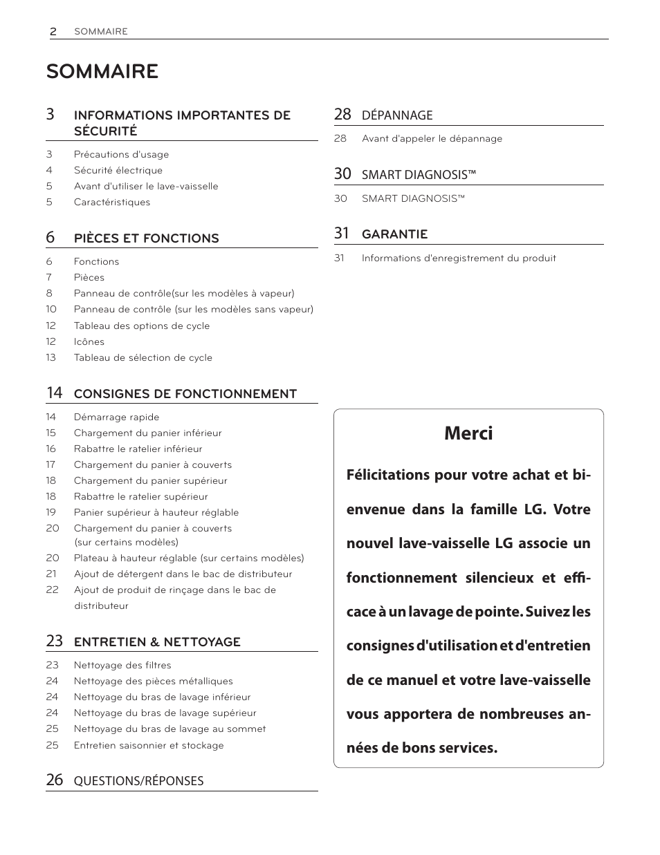 Sommaire, Merci | LG LDF7551ST User Manual | Page 66 / 100