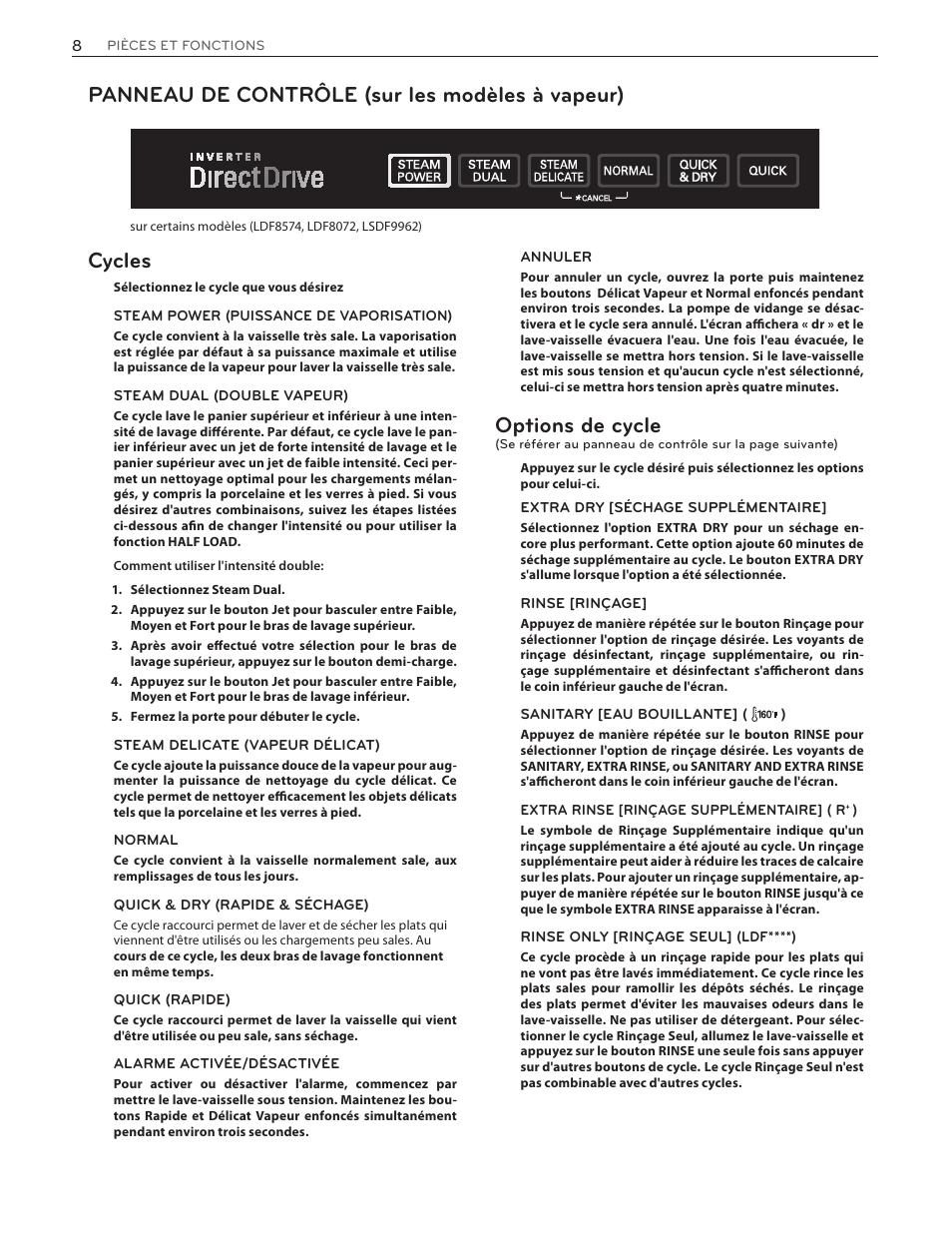 Options de cycle | LG LDF7551ST User Manual | Page 72 / 100