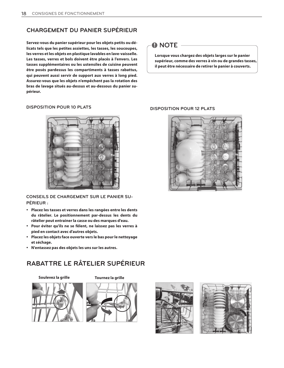 Rabattre le râtelier supérieur, Chargement du panier supérieur | LG LDF7551ST User Manual | Page 82 / 100