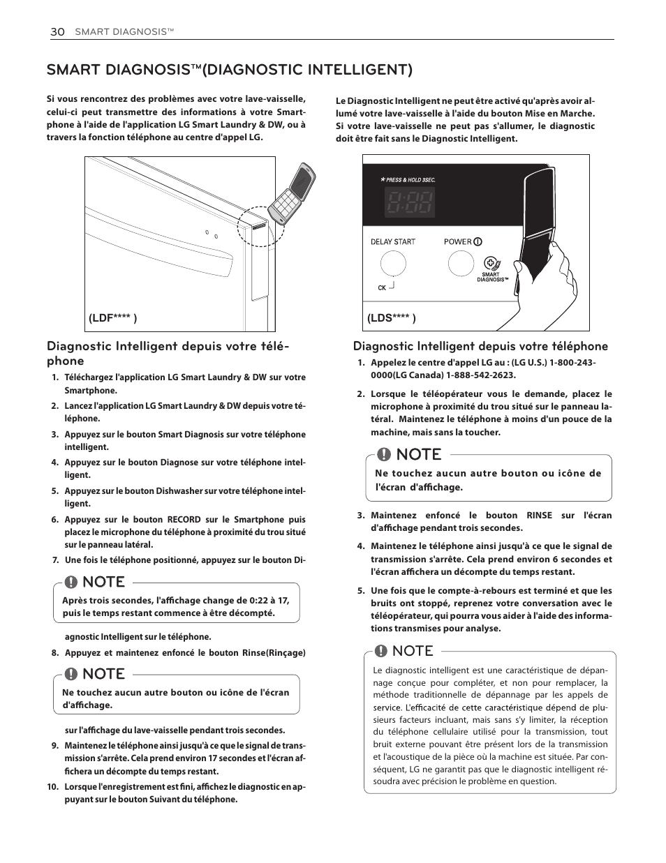 Smart diagnosis™(diagnostic intelligent), Diagnostic intelligent depuis votre téléphone, Diagnostic intelligent depuis votre télé- phone | LG LDF7551ST User Manual | Page 94 / 100