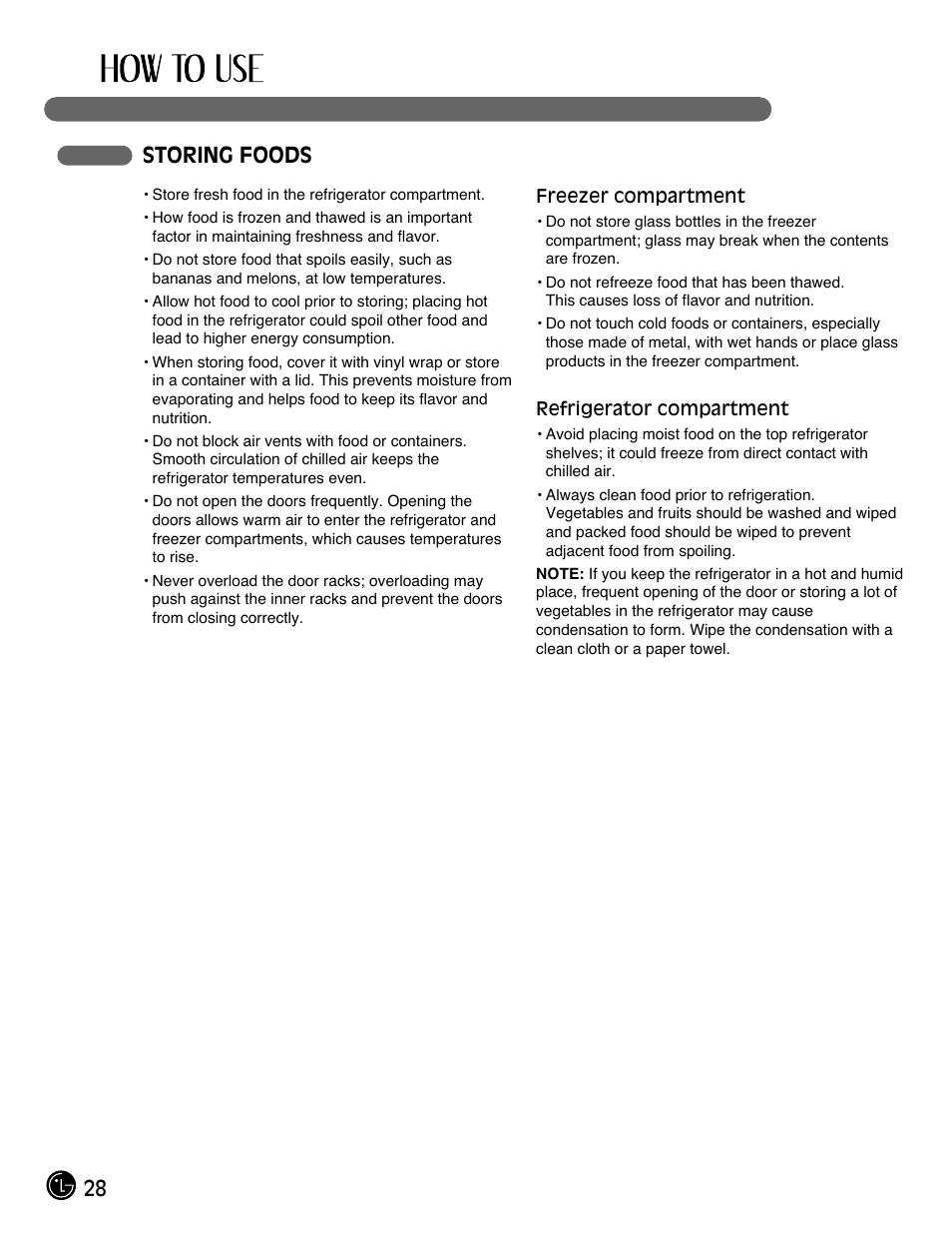 28 storing foods | LG LMX25964ST User Manual | Page 28 / 45