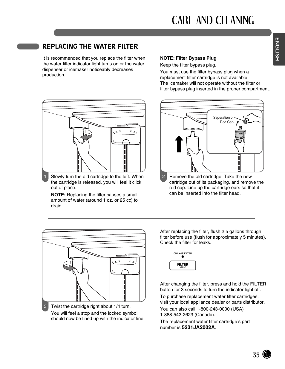 35 replacing the water filter | LG LMX25964ST User Manual | Page 35 / 45