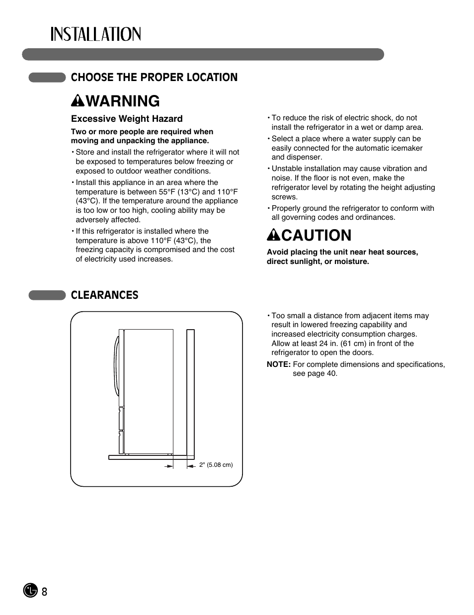 Wwarning, Wcaution | LG LMX25964ST User Manual | Page 8 / 45