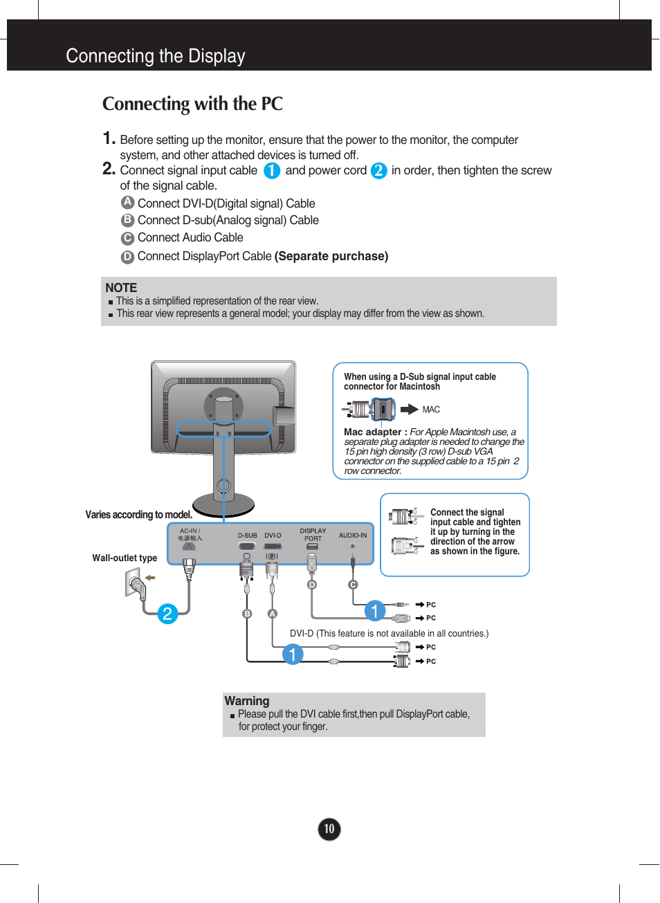 Connecting with the pc, Connecting the display | LG E2711PY-BN User Manual | Page 11 / 31
