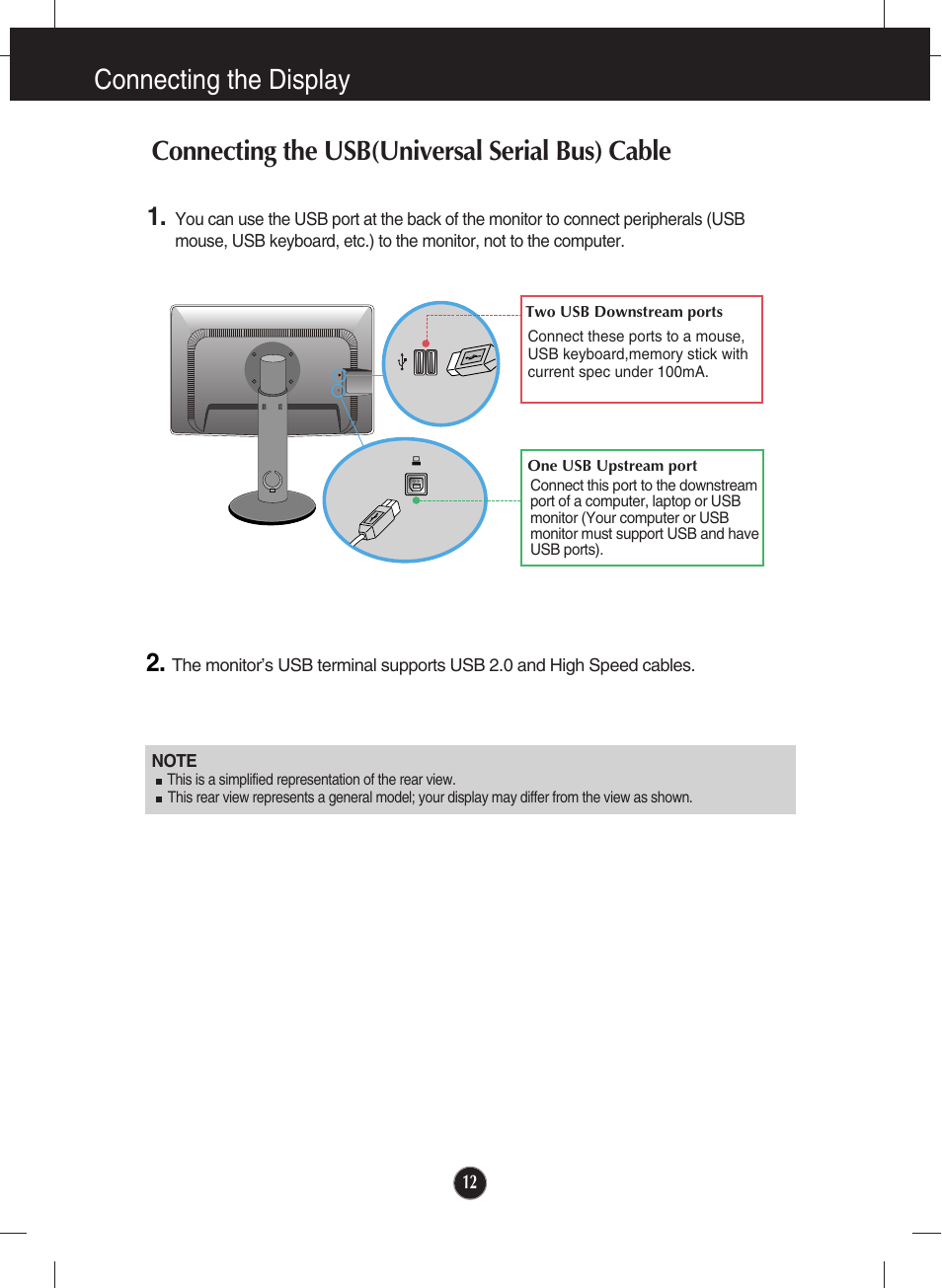 Connecting the usb(universal serial bus) cable | LG E2711PY-BN User Manual | Page 13 / 31