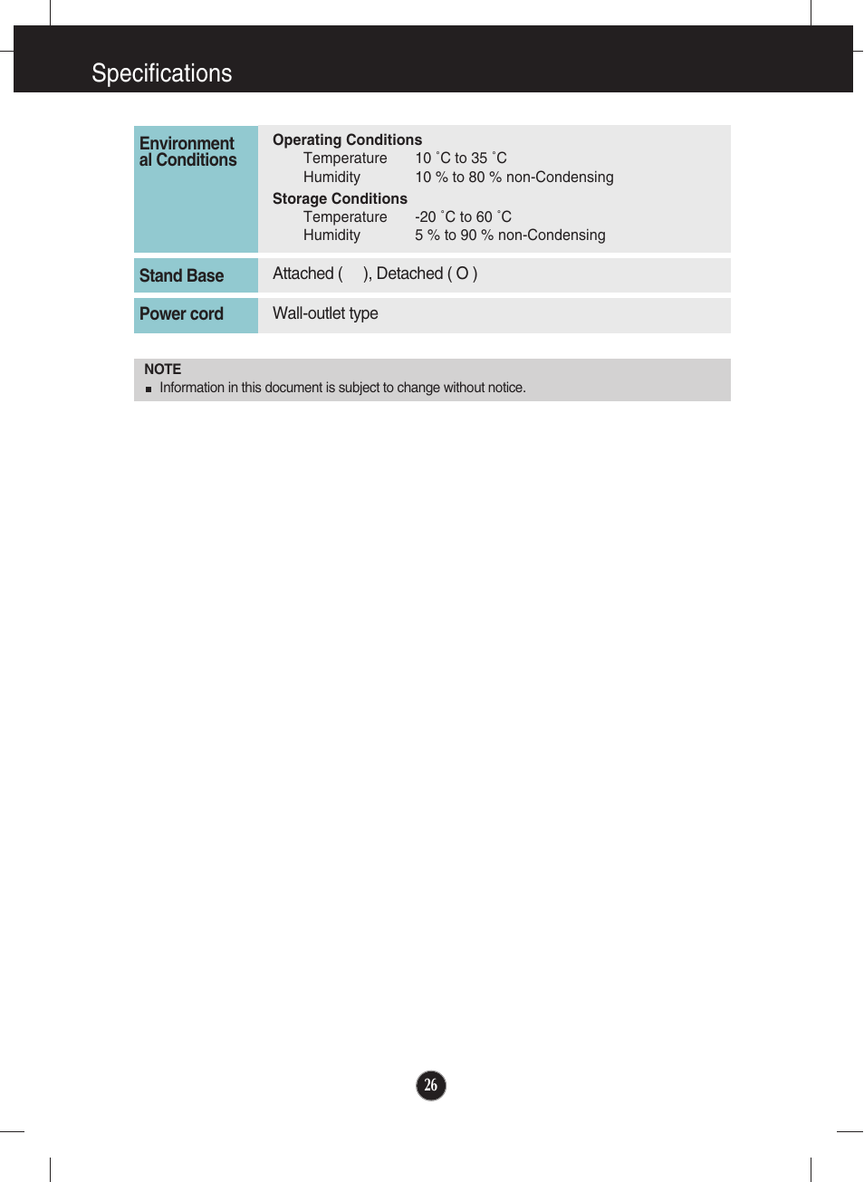 Specifications | LG E2711PY-BN User Manual | Page 27 / 31