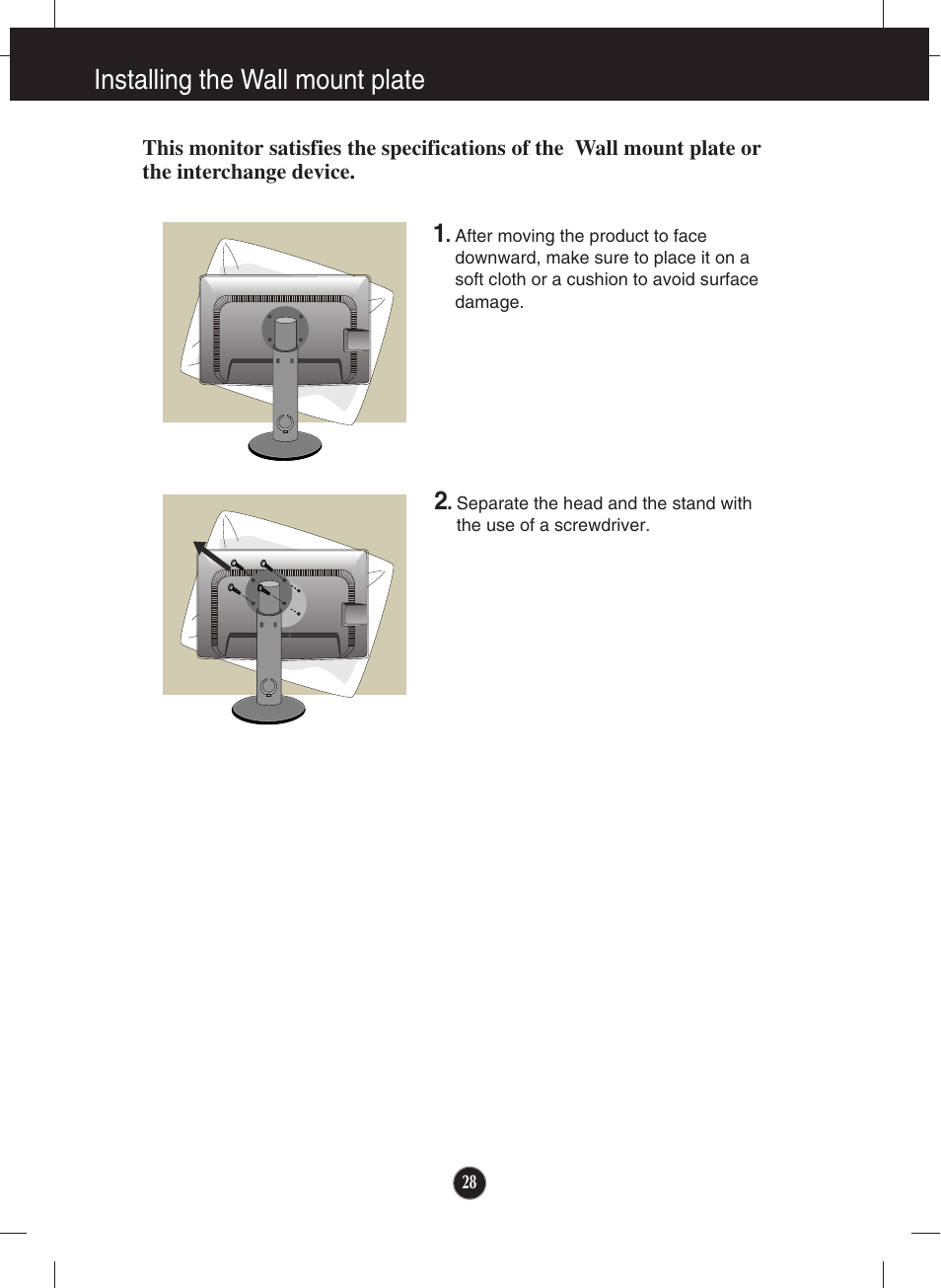 Installing the wall mount plate | LG E2711PY-BN User Manual | Page 29 / 31