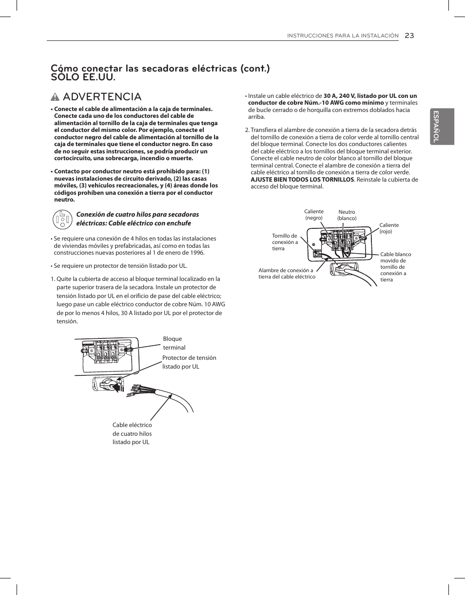 Advertencia | LG DLGY1202V User Manual | Page 63 / 84