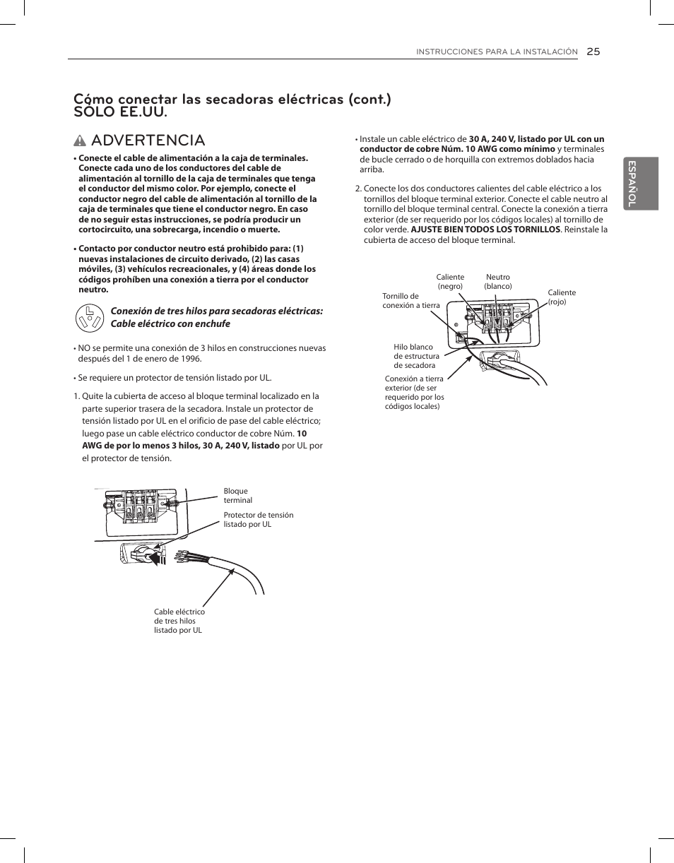 Advertencia | LG DLGY1202V User Manual | Page 65 / 84