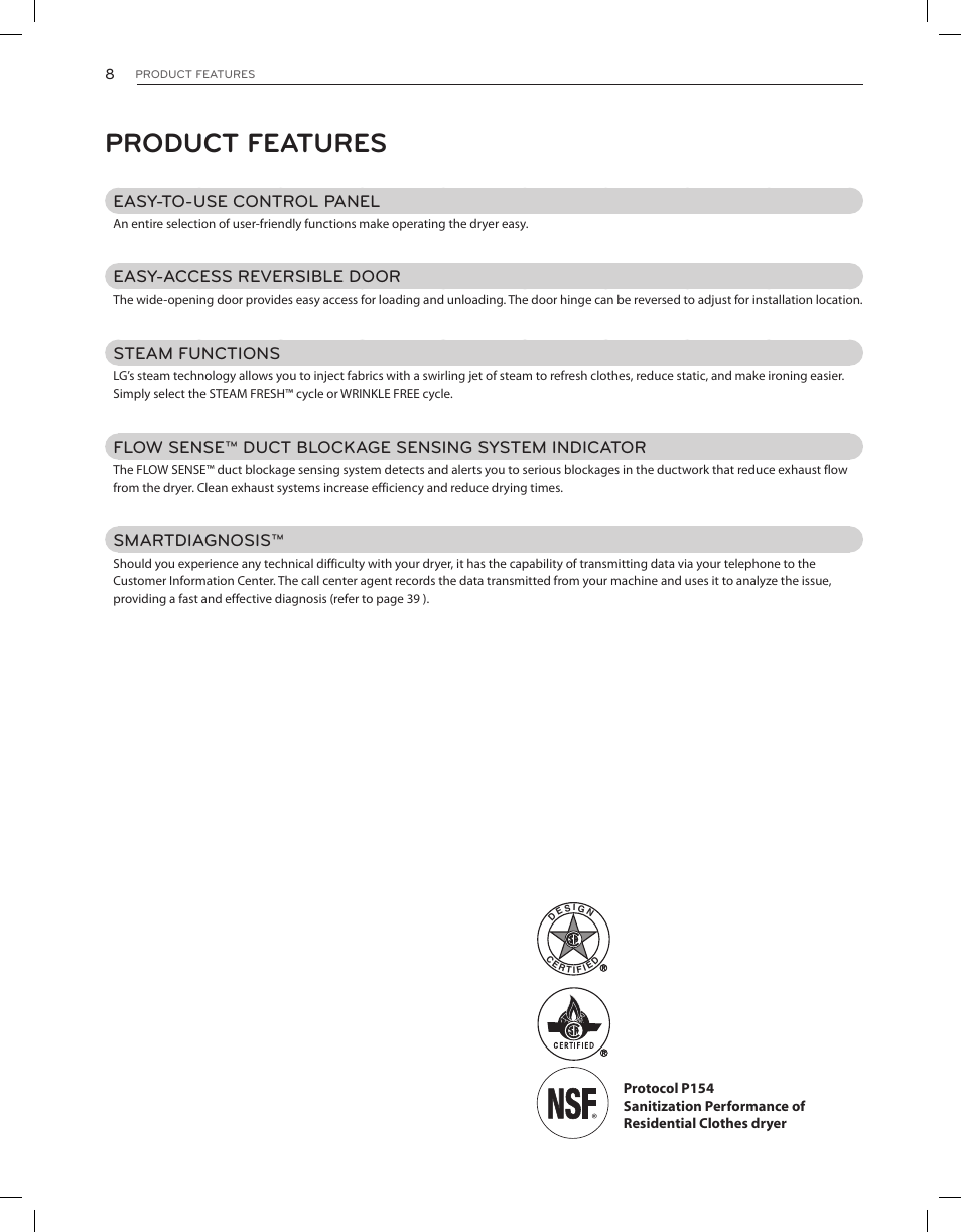 Product features | LG DLGY1202V User Manual | Page 8 / 84