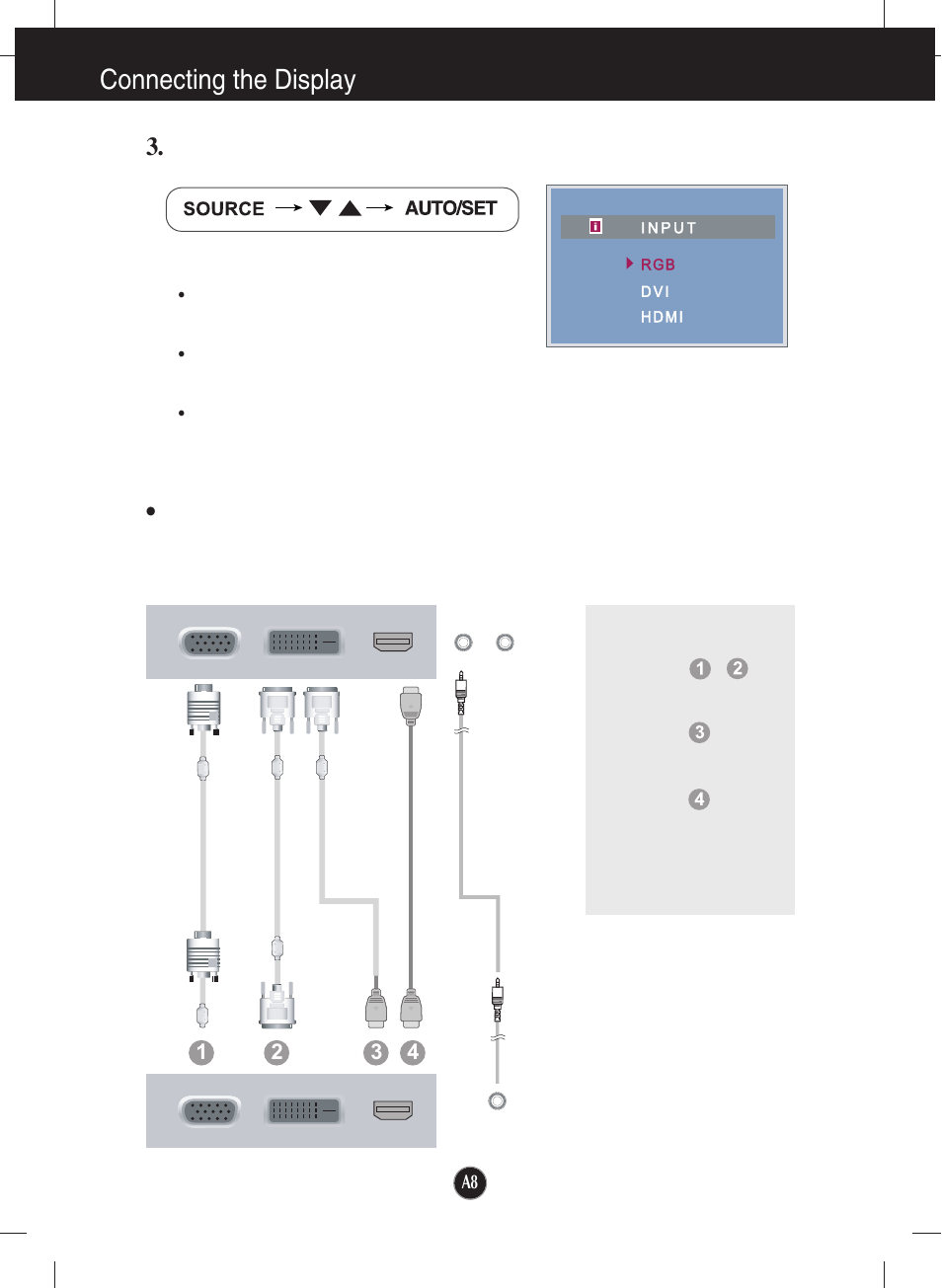 Connecting the display, Audio & video connection | LG W2442PA-BF User Manual | Page 9 / 26