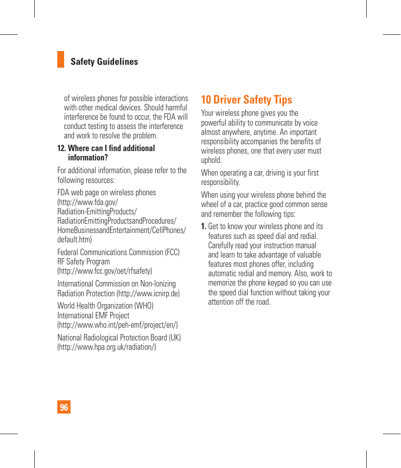 10 driver safety tips | LG GT365 User Manual | Page 100 / 218