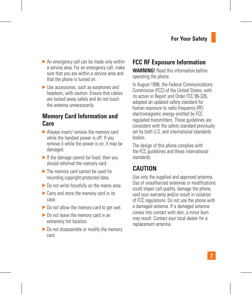 Fcc rf exposure information, Caution | LG GT365 User Manual | Page 11 / 218