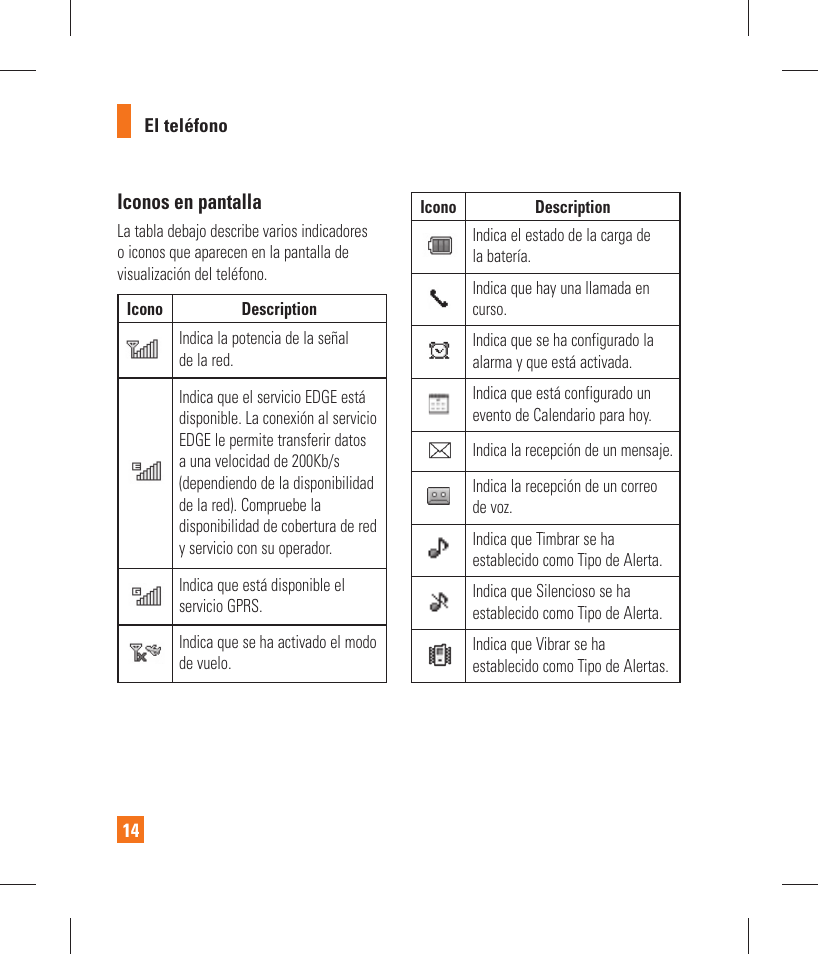 Iconos en pantalla | LG GT365 User Manual | Page 126 / 218