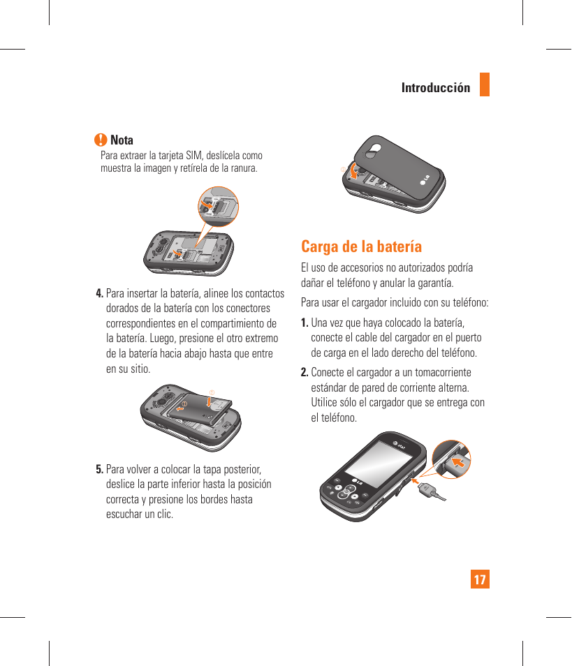 Carga de la batería | LG GT365 User Manual | Page 129 / 218