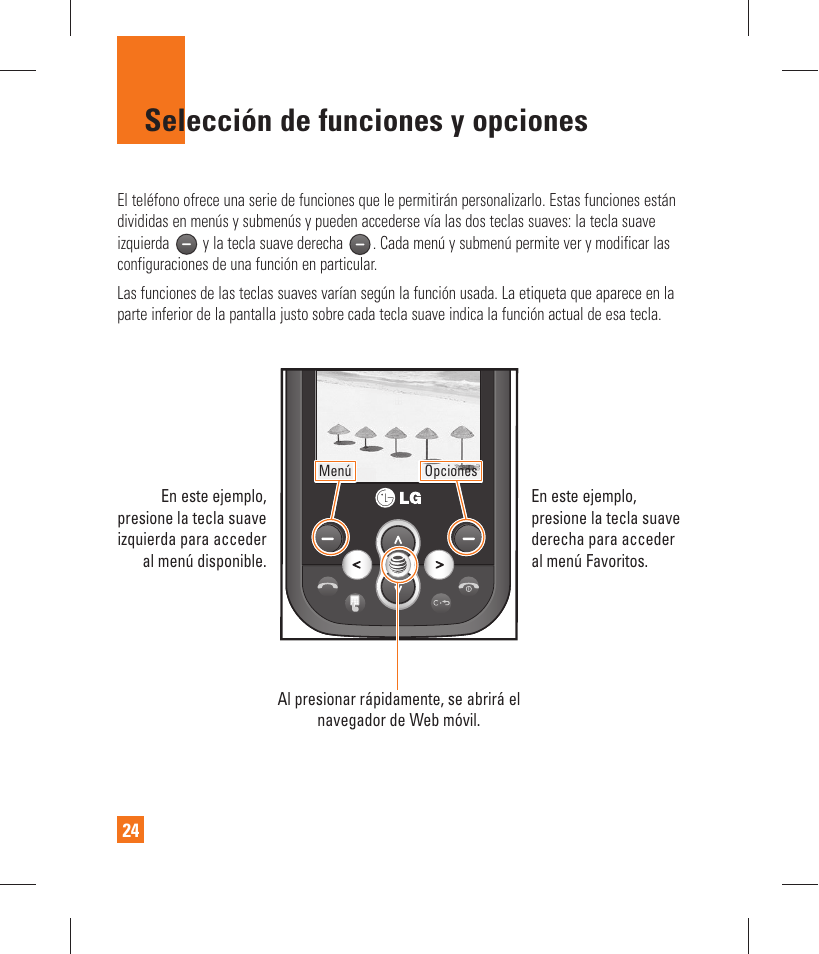 Selección de funciones y opciones | LG GT365 User Manual | Page 136 / 218