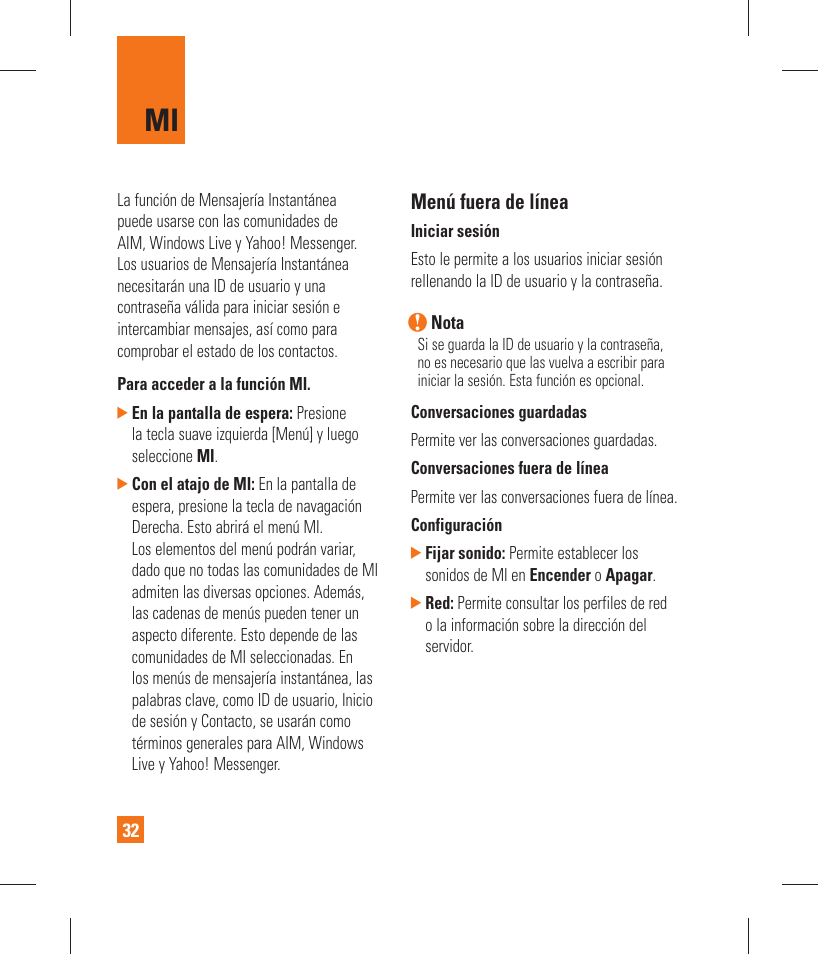 Menú fuera de línea | LG GT365 User Manual | Page 144 / 218