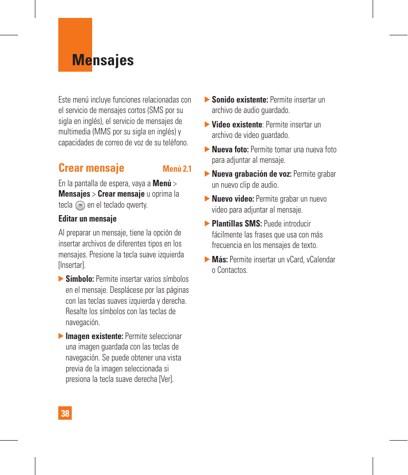 Mensajes, Crear mensaje | LG GT365 User Manual | Page 150 / 218