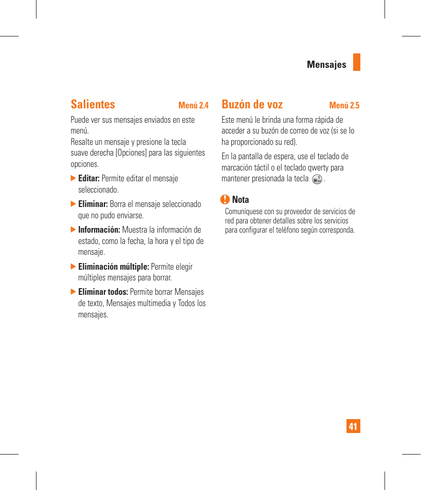 Salientes, Buzón de voz | LG GT365 User Manual | Page 153 / 218