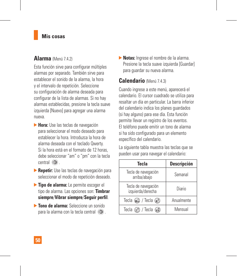 Alarma, Calendario | LG GT365 User Manual | Page 162 / 218