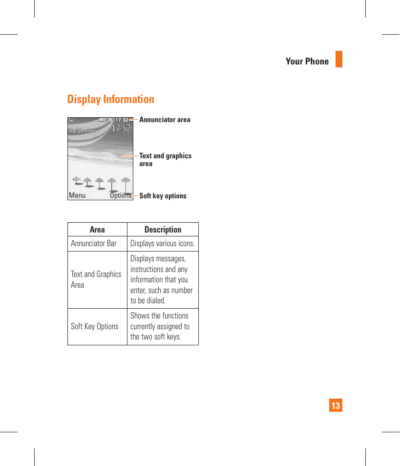 Display information | LG GT365 User Manual | Page 17 / 218