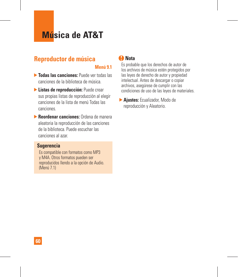 Música de at&t, Reproductor de música | LG GT365 User Manual | Page 172 / 218