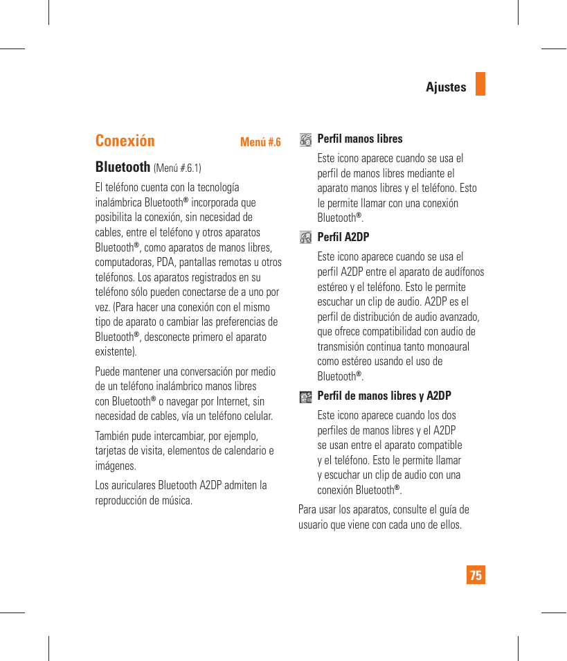 Conexión, Bluetooth | LG GT365 User Manual | Page 187 / 218