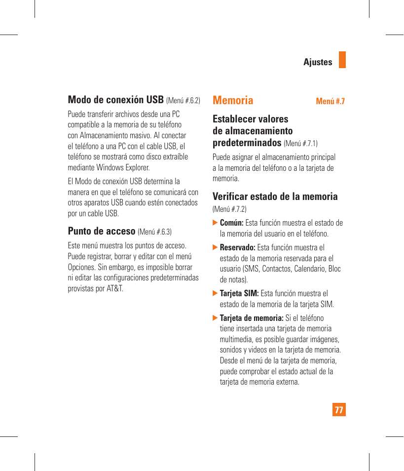 Modo de conexión usb, Punto de acceso | LG GT365 User Manual | Page 189 / 218