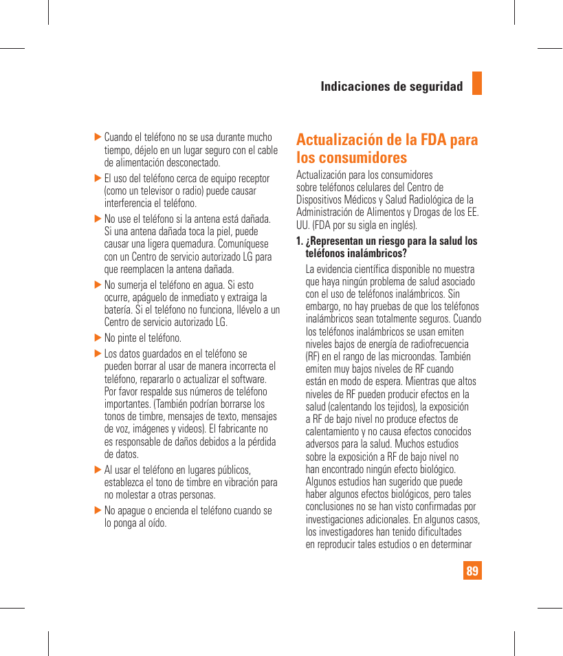 Actualización de la fda para los consumidores | LG GT365 User Manual | Page 201 / 218