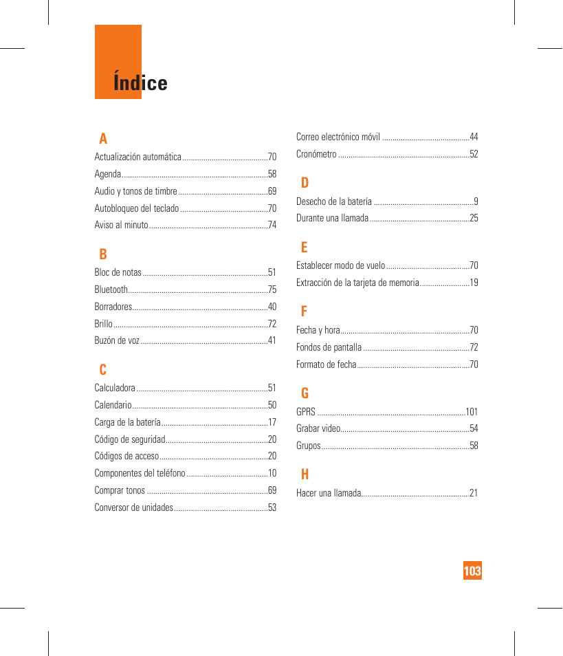 Índice | LG GT365 User Manual | Page 215 / 218