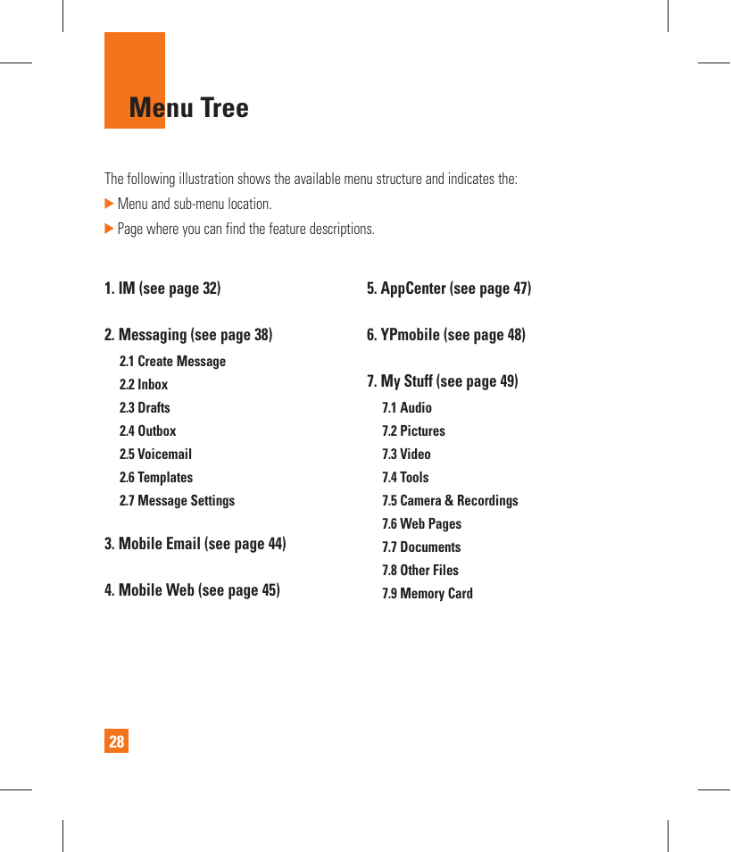 Menu tree | LG GT365 User Manual | Page 32 / 218