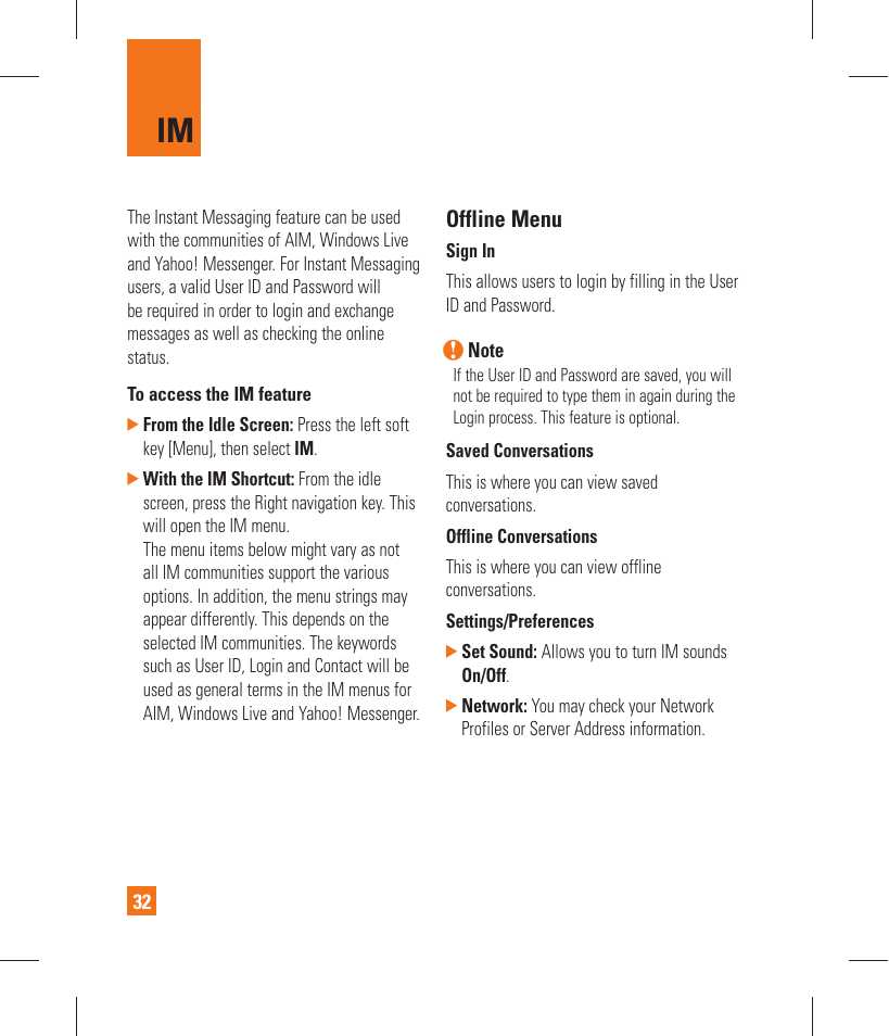 Offline menu | LG GT365 User Manual | Page 36 / 218