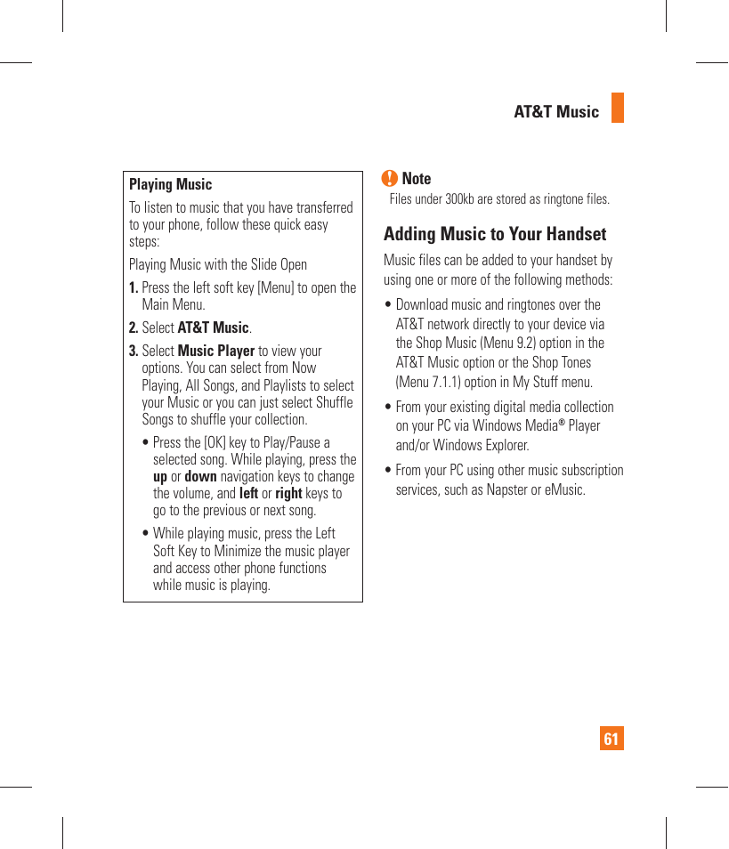 Adding music to your handset | LG GT365 User Manual | Page 65 / 218
