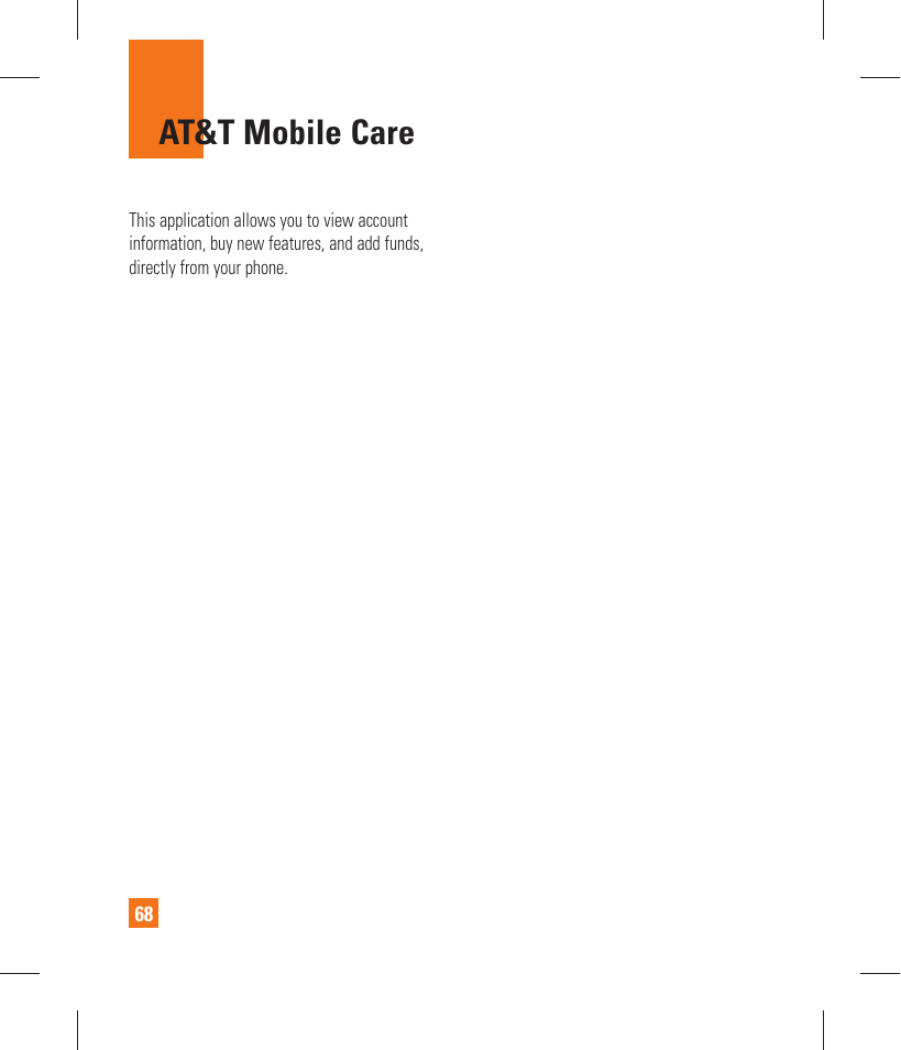 At&t mobile care | LG GT365 User Manual | Page 72 / 218