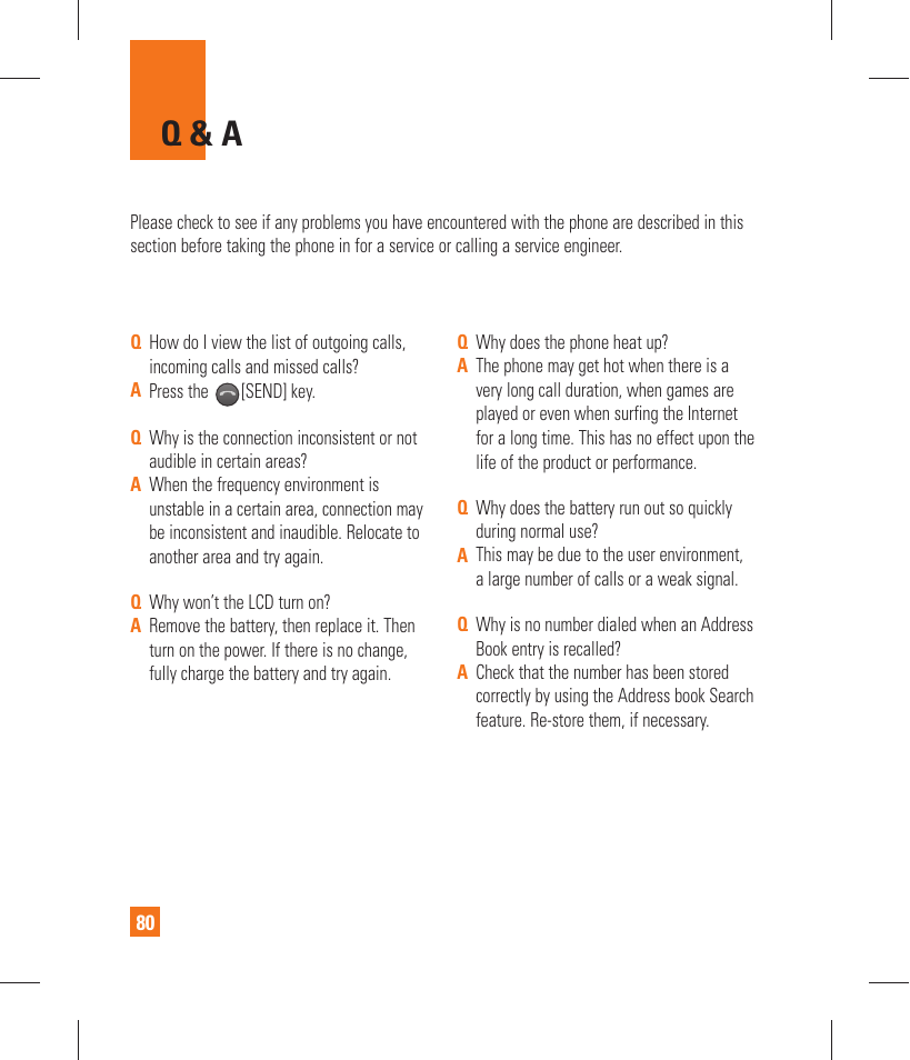Q & a | LG GT365 User Manual | Page 84 / 218