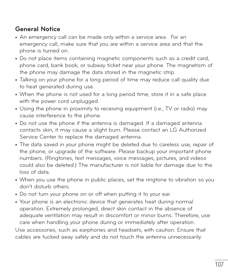 General notice | LG LGP659BK User Manual | Page 108 / 130