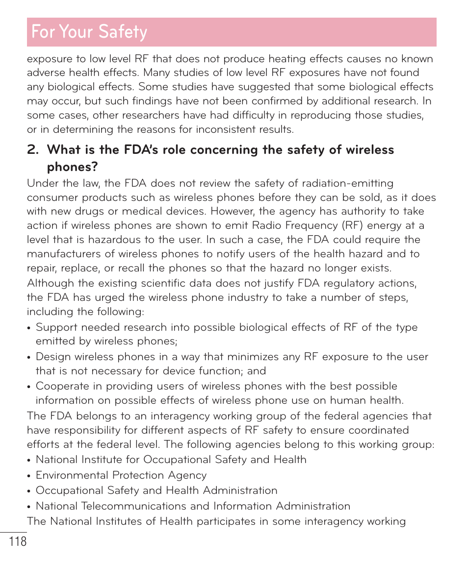 For your safety | LG LGP659BK User Manual | Page 119 / 130