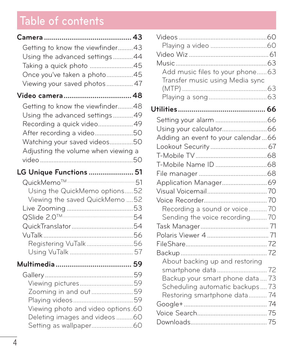 LG LGP659BK User Manual | Page 5 / 130