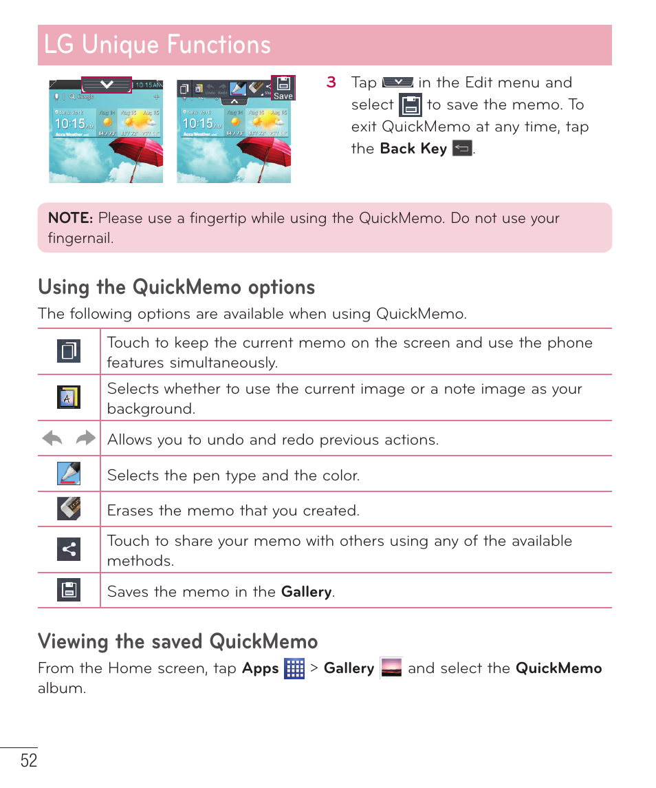 Lg unique functions | LG LGP659BK User Manual | Page 53 / 130